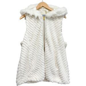 Marc‎ New York Vest Size Extra Large White Faux Fur Hooded Full Zip